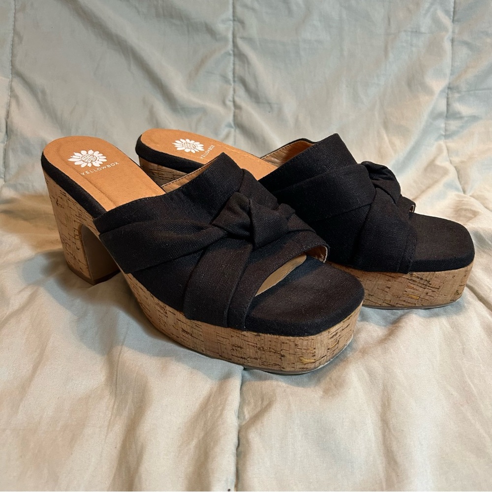 Yellow Box Black Sandals with Open Toe Design and Chunky Heel